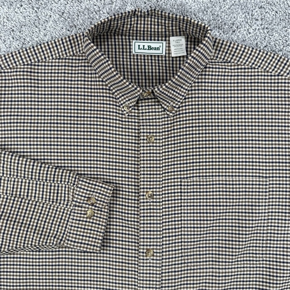 VTG LL Bean Shirt Mens XL-Tall Gingham Check Long Sleeve Button Down Made In USA